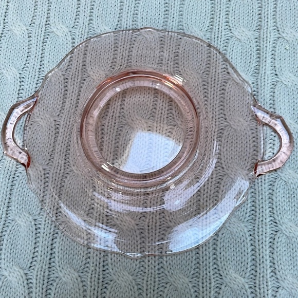 Vintage Pale Pink Depression Glass Era Plate, 9” x 7.25", has handles. - Picture 2 of 12